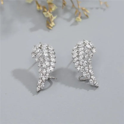 Angel Wing Cubic Zirconia Clip Earrings