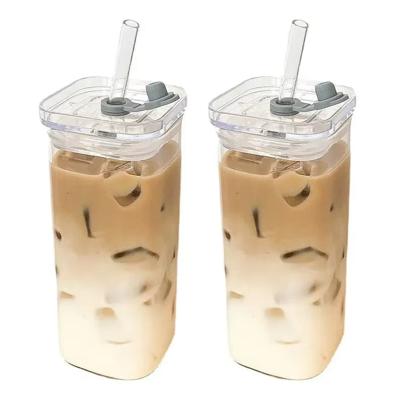 Heat-Resistant Borosilicate Glass Tumbler with Lid and Reusable Straw