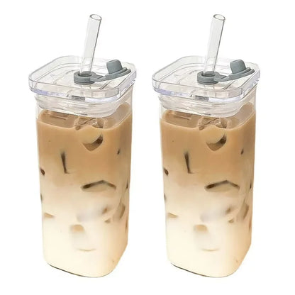 Heat-Resistant Borosilicate Glass Tumbler with Lid and Reusable Straw