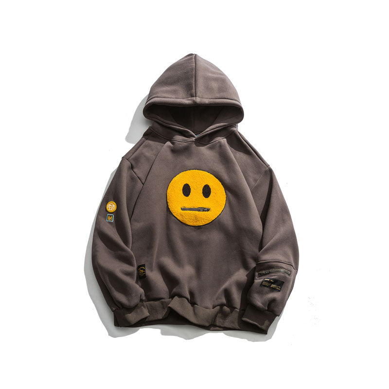 GONTHWID Zipper Pocket Smile Face Pullover