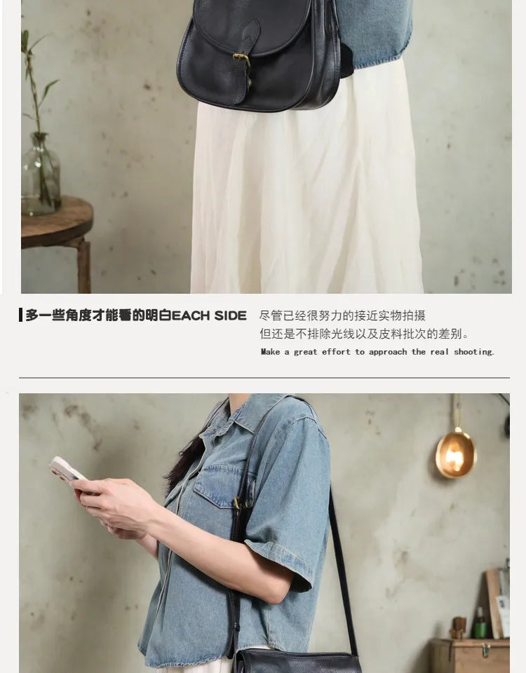 Genuine Leather Retro Saddle Crossbody Bag
