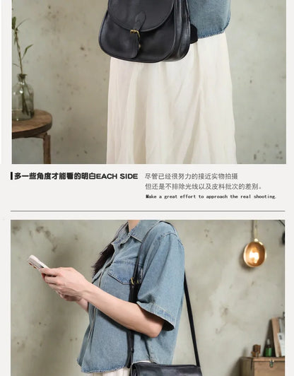 Genuine Leather Retro Saddle Crossbody Bag