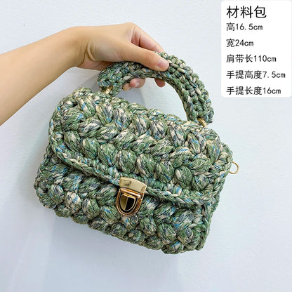 Woven Cotton Chain Crossbody Handbag