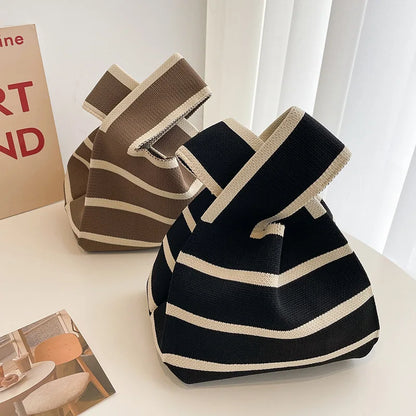 Handmade Knitted Striped Mini Tote Bag