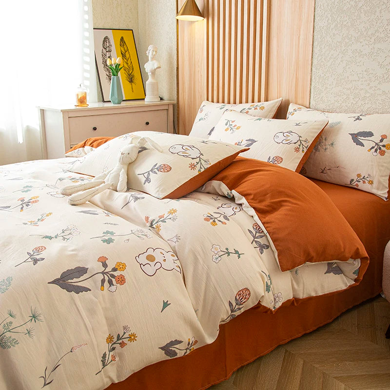 Flower Printed Washed Cotton Duvet Cover