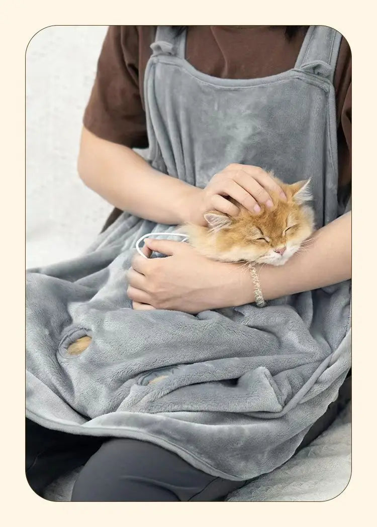 Plush Cat Carrier Apron with Cozy Pouch