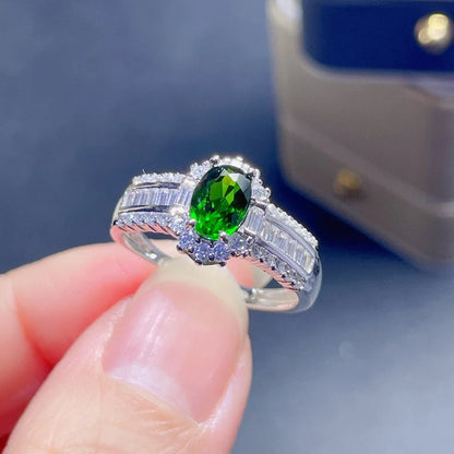 925 Sterling Silver Emerald & Diamond Ring