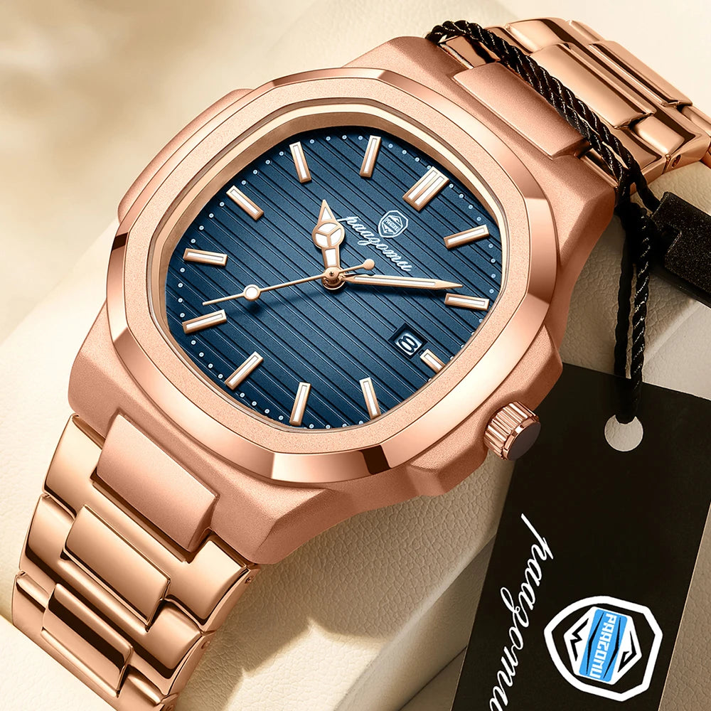 Men's Stainless Steel Quartz Watch with Date & Luminous Display