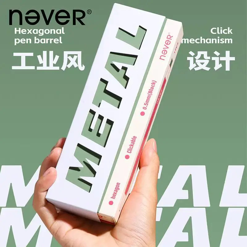 Never Hexagonal Bar Metal Retractable Gel Pen 0.5mm Quick-Drying & Weighted Black Signature Pen Aesthetic Stationery Gift