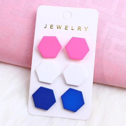 Acrylic Round Square Hexagonal Heart Stud Earrings