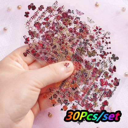 3D Glitter Flower Nail Stickers