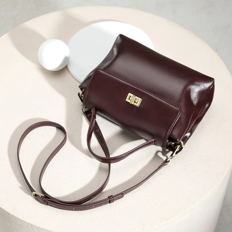 Vintage Genuine Leather Top Handle Crossbody Satchel