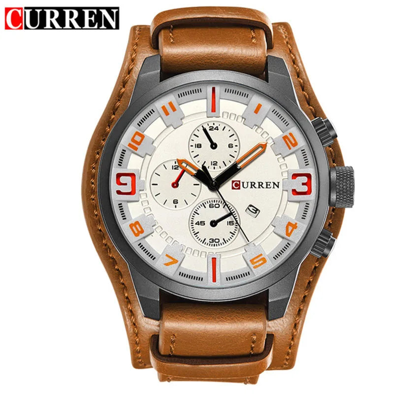 CURREN 8225 Men's Large Dial Leather Quartz Watch