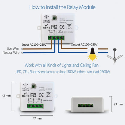 Wireless RF 433MHz Light Switch Relay Receiver