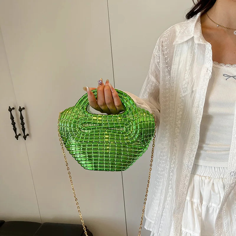Metallic Acrylic Woven Handbag