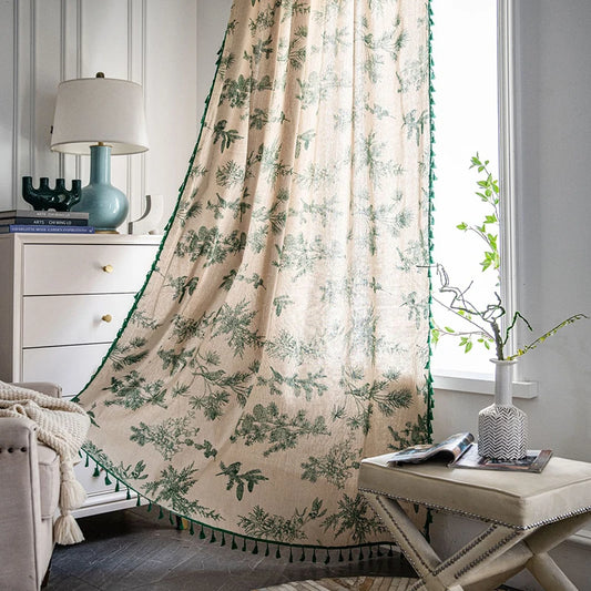 Green Floral Window Curtain Panel