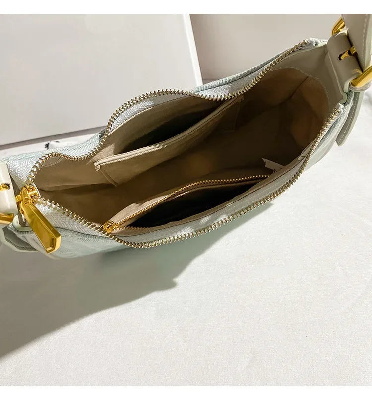 Pleated Crescent Shoulder Bag for Women