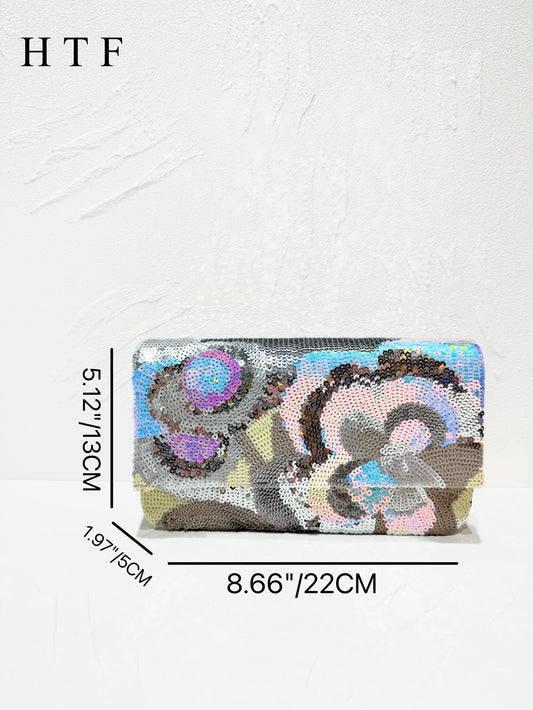 Floral Sequin Evening Clutch Bag