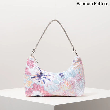 Floral Embroidered Sequin Shoulder Bag