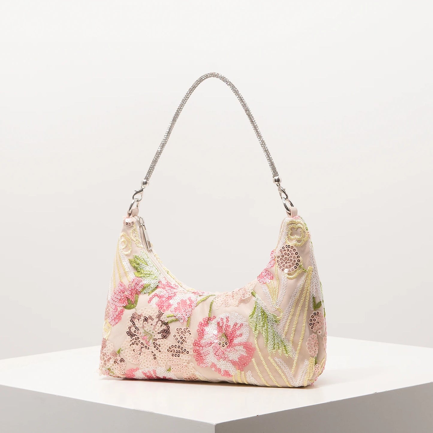 Floral Embroidered Sequin Shoulder Bag