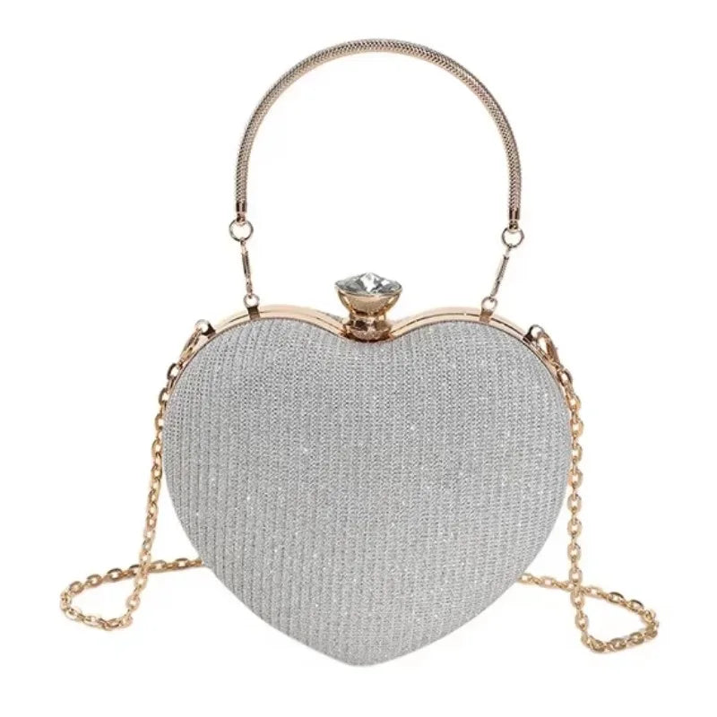 Heart-Shaped Evening Clutch Bag with Chain Strap