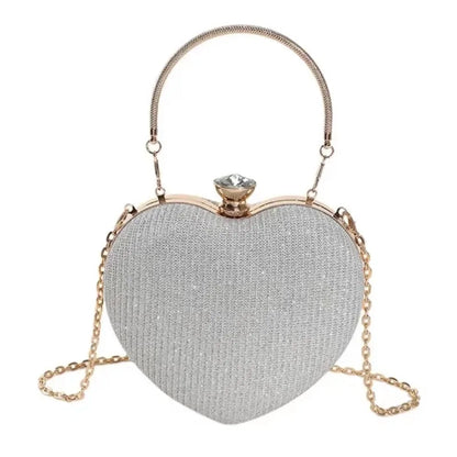 Heart-Shaped Evening Clutch Bag with Chain Strap