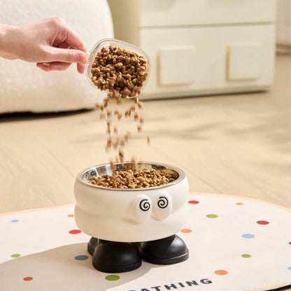 Elevated Stainless Steel Pet Bowl with Cartoon Design