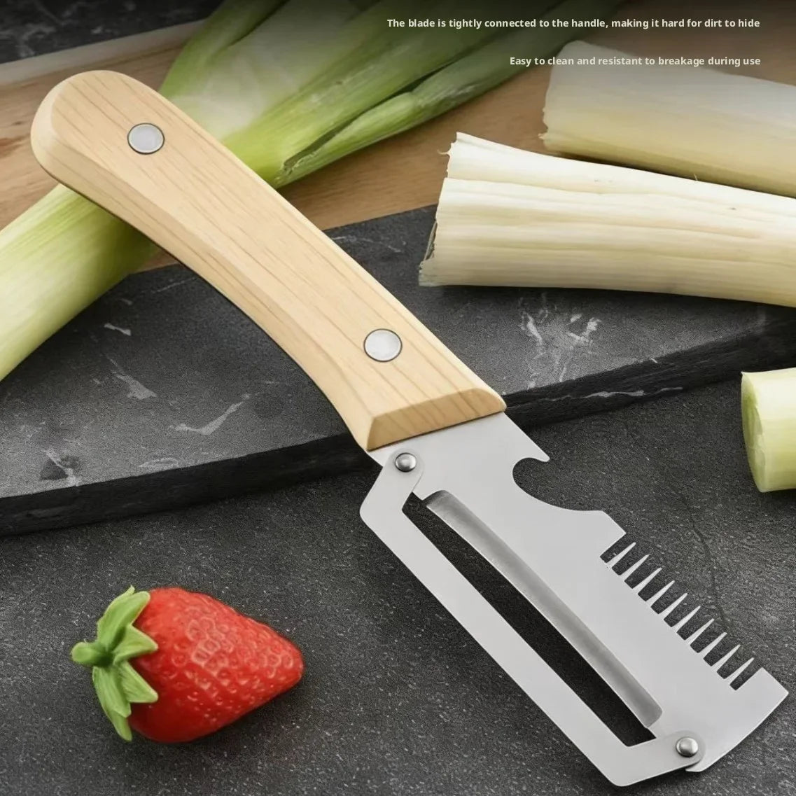 Ergonomic Wooden Handle Paring Knife & Fruit Peeler Kitchen Tool