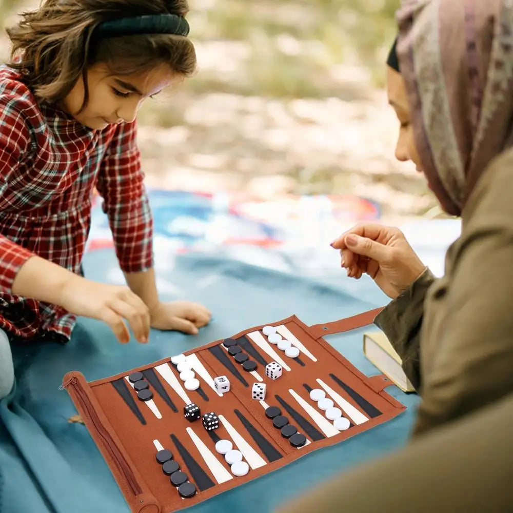Roll-Up Leather Backgammon Set
