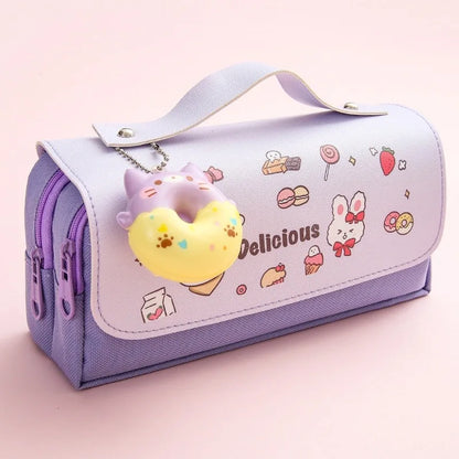 3D Kawaii Large Capacity Pencil Case with Decompression Doll
