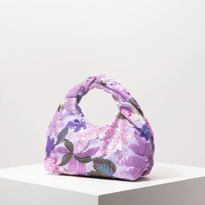 Floral Sequin Half-Moon Evening Bag