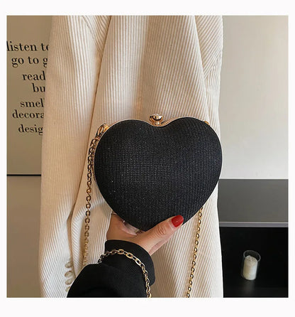 Heart-Shaped Evening Clutch Bag with Chain Strap