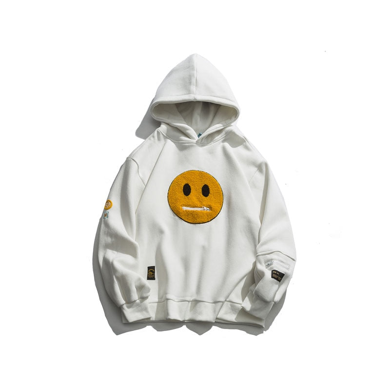 GONTHWID Zipper Pocket Smile Face Pullover