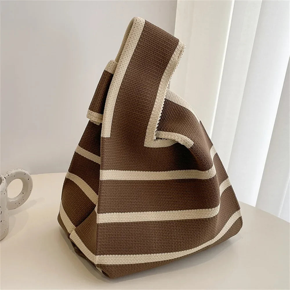 Handmade Knitted Striped Mini Tote Bag