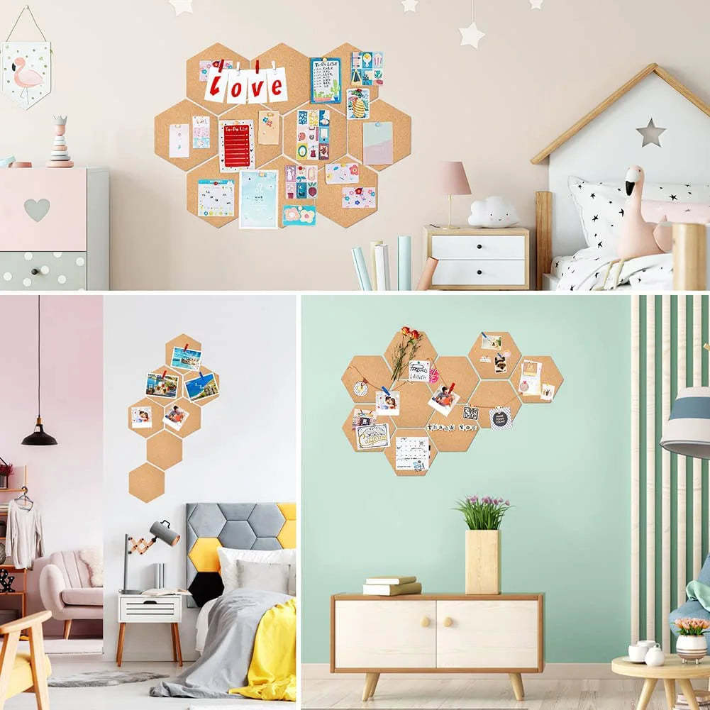 Hexagon Cork Board Wall Tiles Set