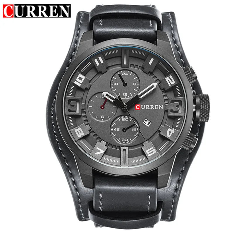 CURREN 8225 Men's Large Dial Leather Quartz Watch