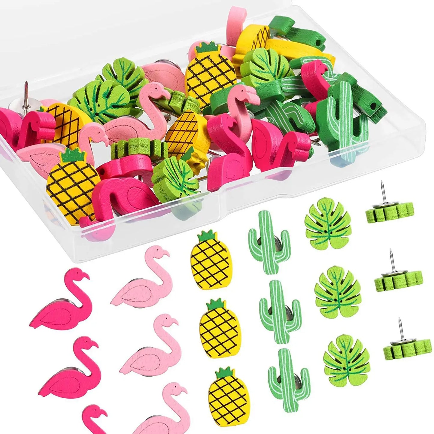 Decorative Wooden Flamingo & Cactus Push Pins