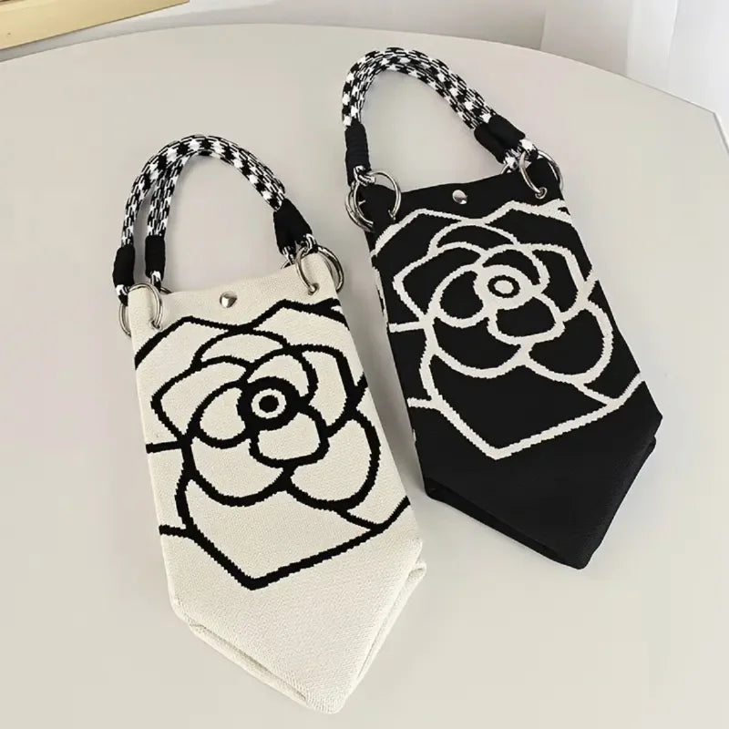 Floral Knit Tote Shoulder Bag