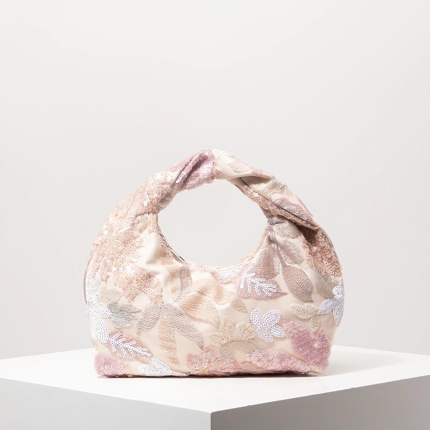 Floral Sequin Half-Moon Evening Bag