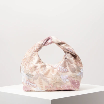 Floral Sequin Half-Moon Evening Bag