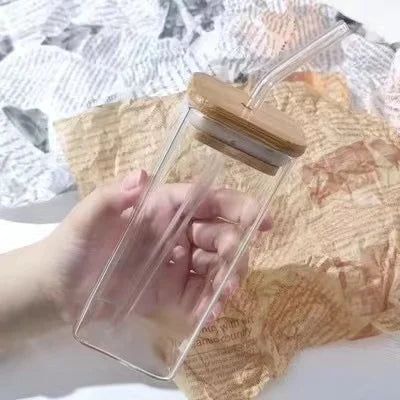 Heat-Resistant Borosilicate Glass Tumbler with Lid and Reusable Straw