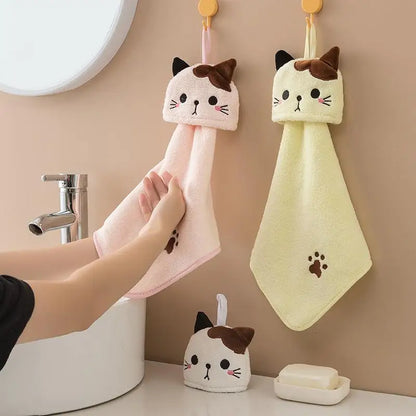 Cute Cat Coral Fleece Kitchen Hand Towel