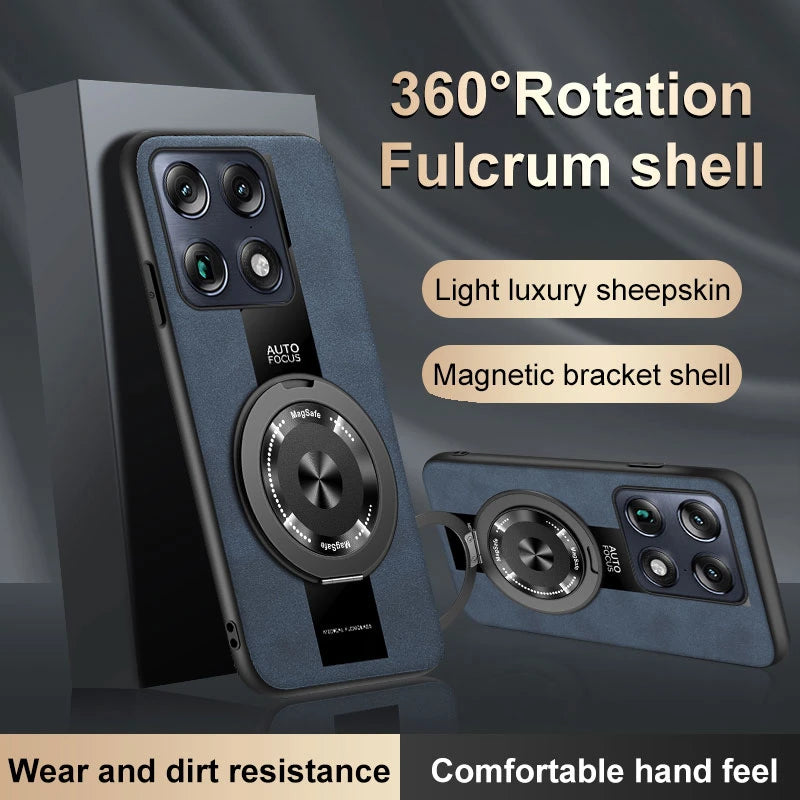 Luxury Magnetic Leather Phone Case with Rotating Ring Stand