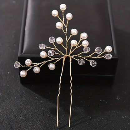 Pearl Rhinestone Flower Hair Pins