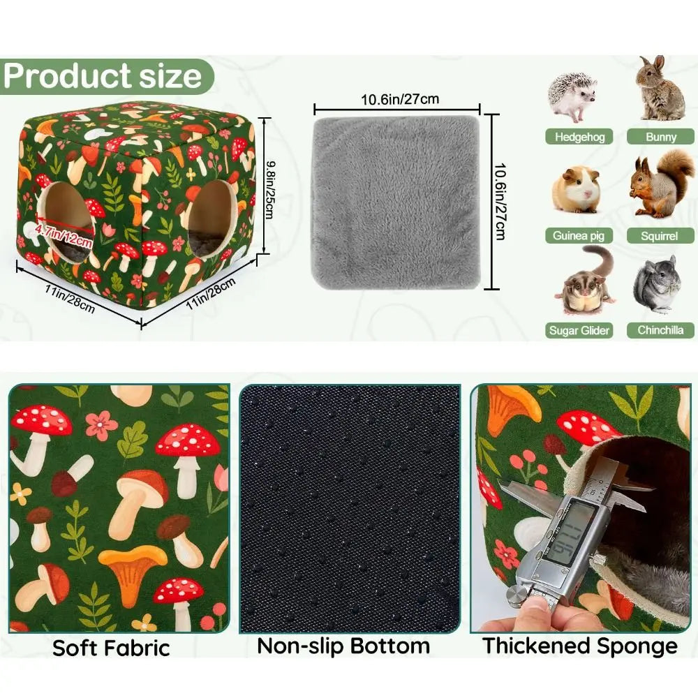 Cozy Washable Guinea Pig Hideout with Cushion for Small Pets