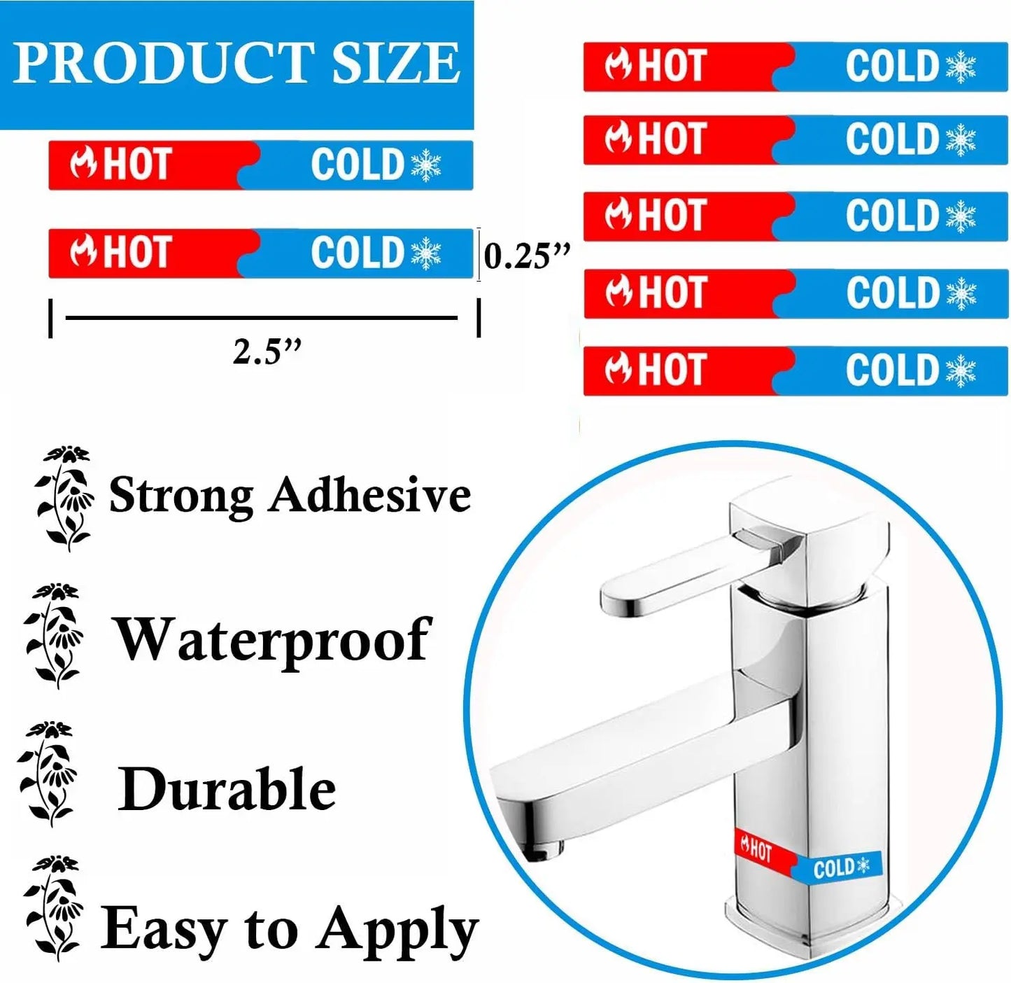 3D Hot & Cold Water Faucet Indicator Stickers