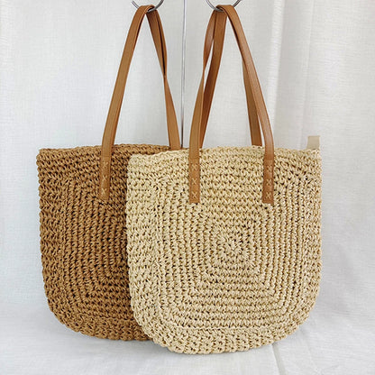 Handmade Woven Straw Beach Tote Bag