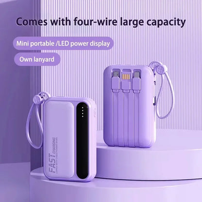 Portable Power Bank with Built-In Charging Cables