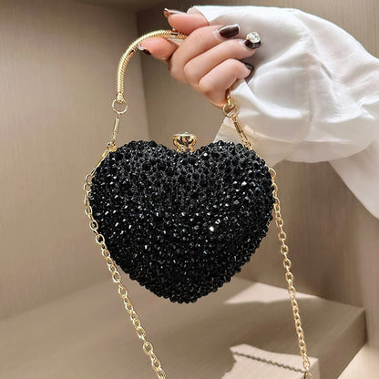 Luxury Heart Crystal Rhinestone Evening Clutch Bag