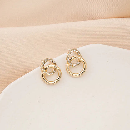 Gold Color Double Hoop Geometric Stud Earrings